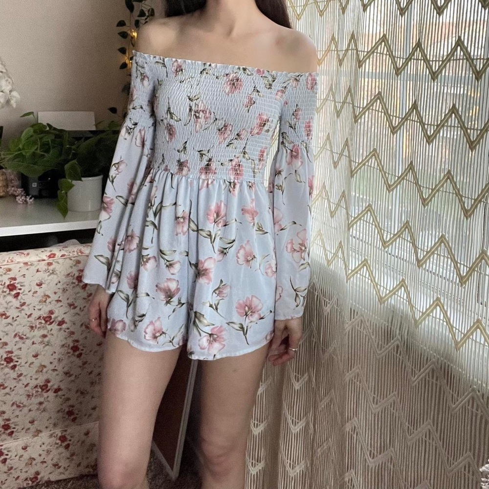 Forever 21 Blue Pink Floral Smocked Romper